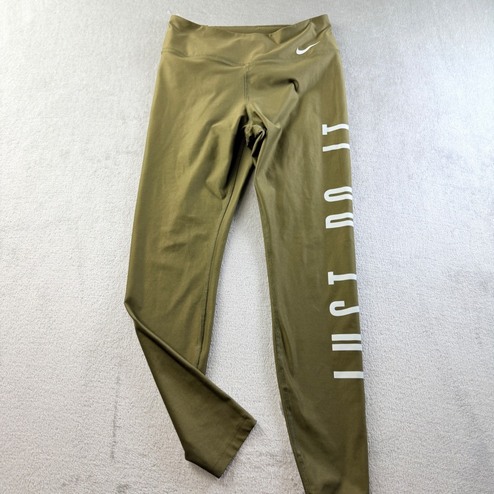 Nike Women's Medium Dri-FIT Just Do It Graphic Leggings Olive Green